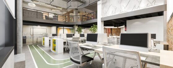 3d rendering business meeting and working room on office building