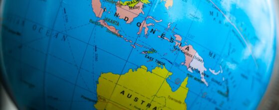 Indonesia and Australia on the globe map.